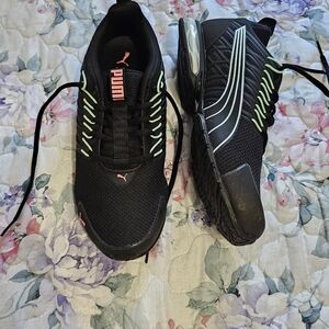 Puma Women's Black Athletic Sneakers with Mint and Pink Accents